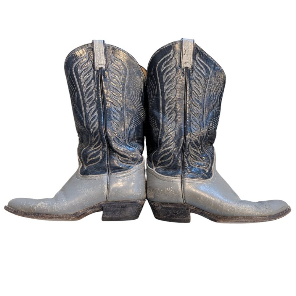 Vintage Tony Lama 2-toned Blue/Gray Leather Western Cowboy Boots - Men's Size 8 - Picture 2 of 9